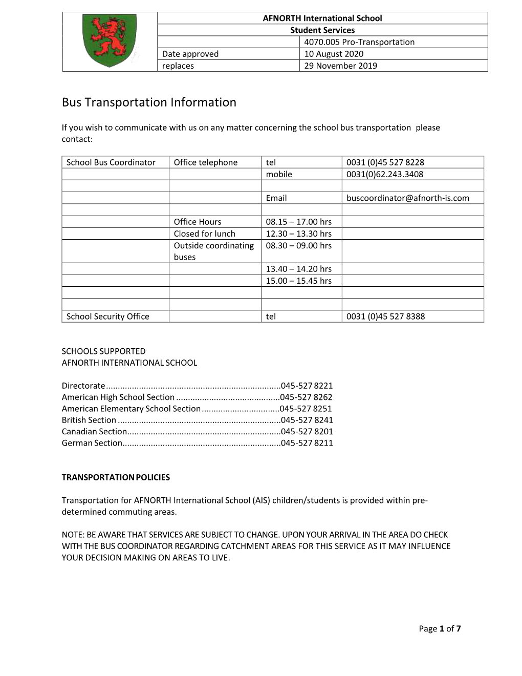 Bus Transportation Information