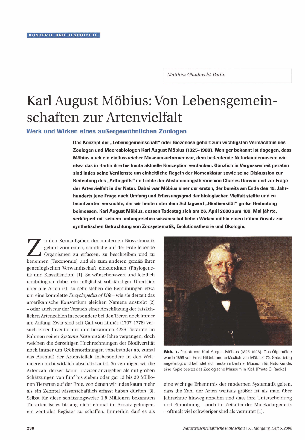 Karl August Möbius: Von Lebensgemein- Schaften Zur Artenvielfalt Werk Und Wirken Eines Außergewöhnlichen Zoologen