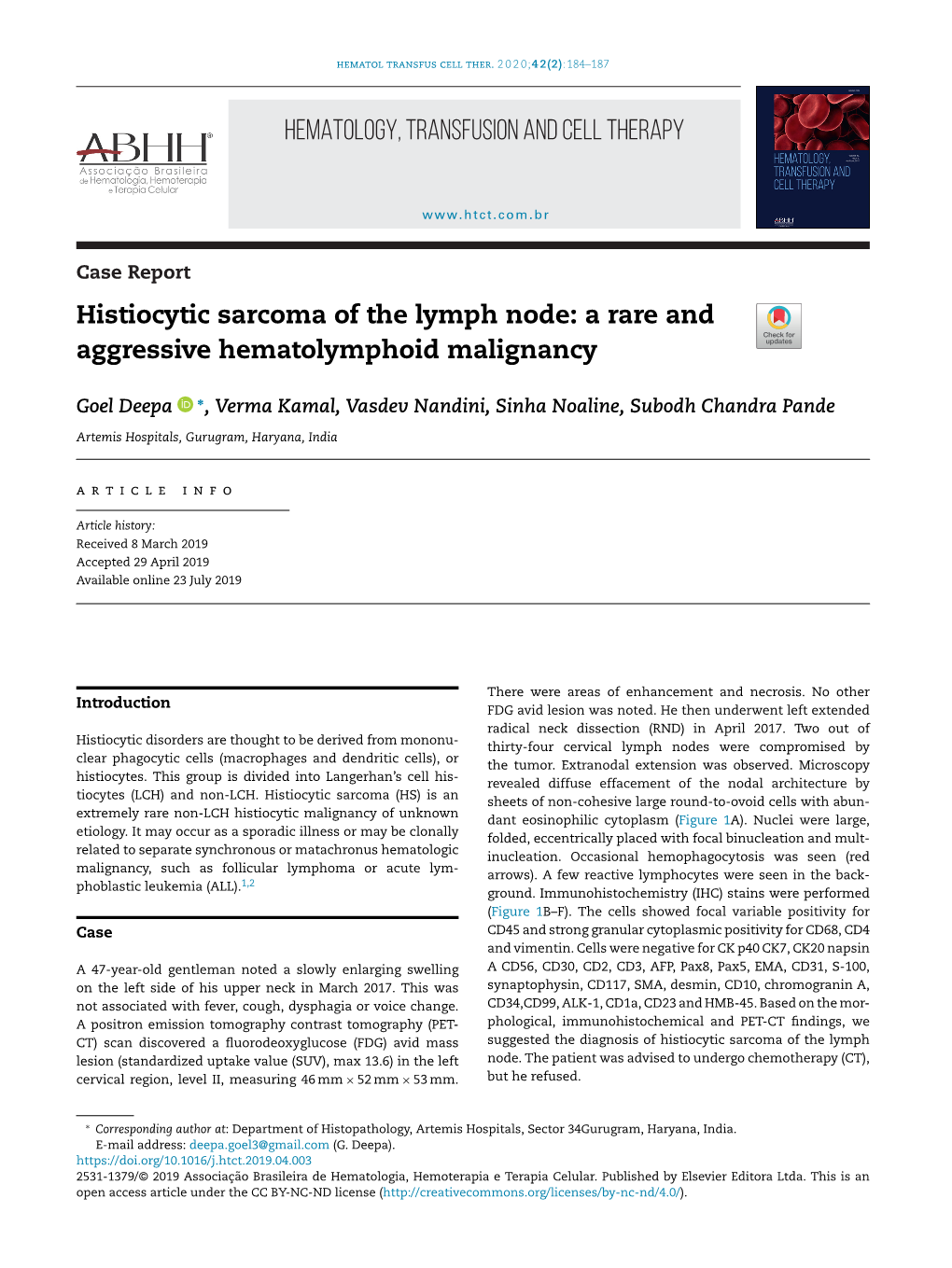 Histiocytic Sarcoma of the Lymph Node: a Rare and Aggressive Hematolymphoid Malignancy