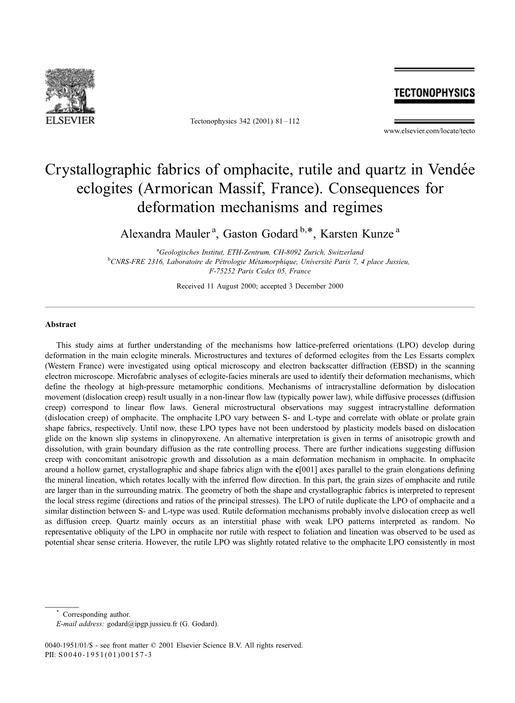 Crystallographic Fabrics of Omphacite, Rutile and Quartz in Vendée Eclogites