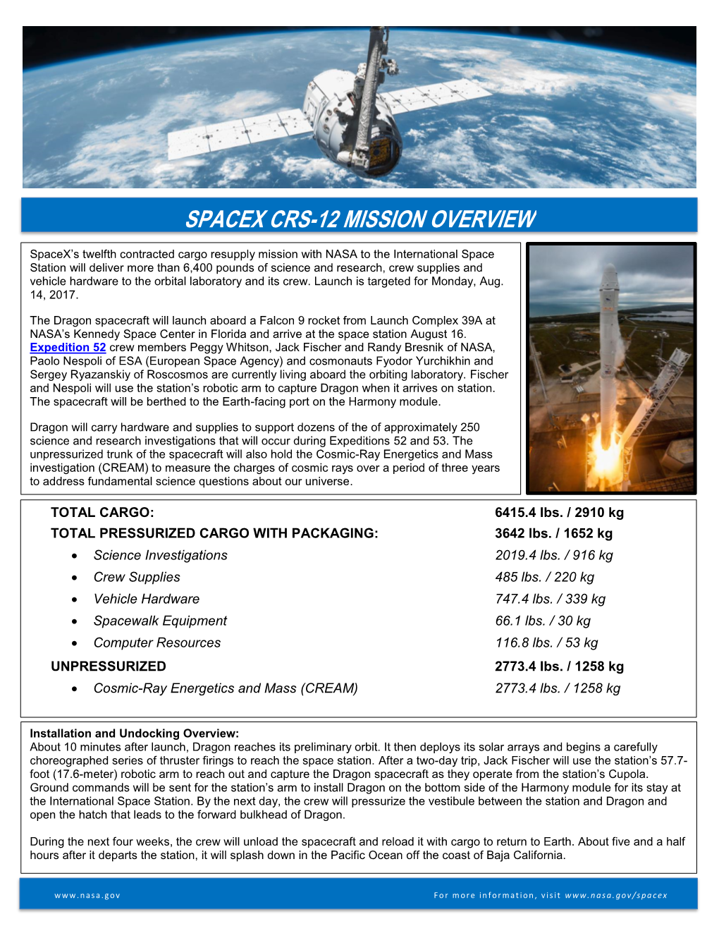 Spacex Crs-12 Mission Overview