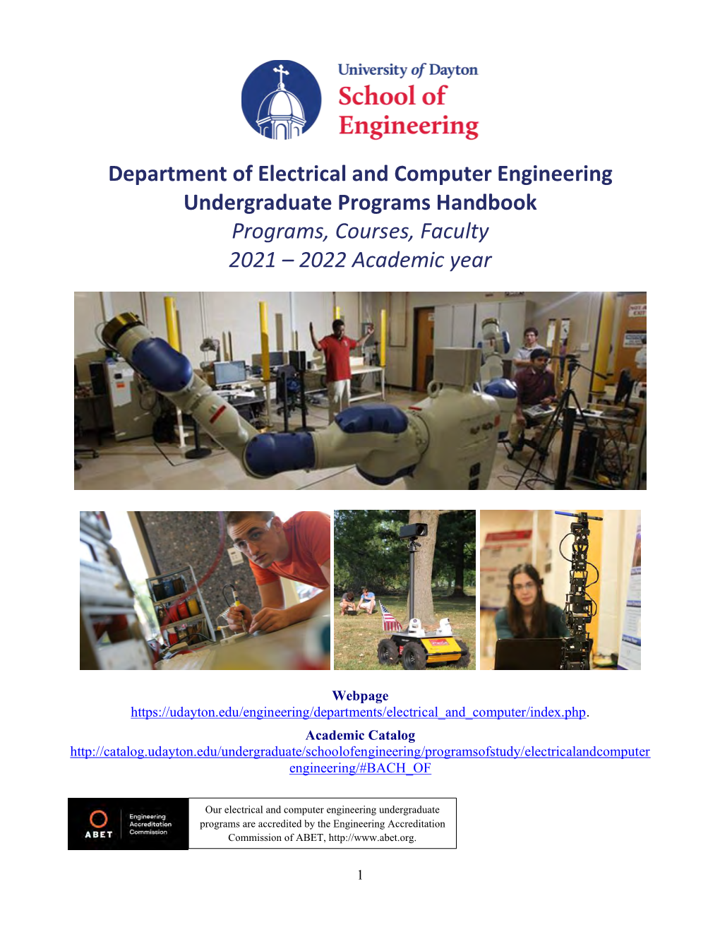 University of Dayton Department of Electrical and Computer Engineering Handbook 2021-2022