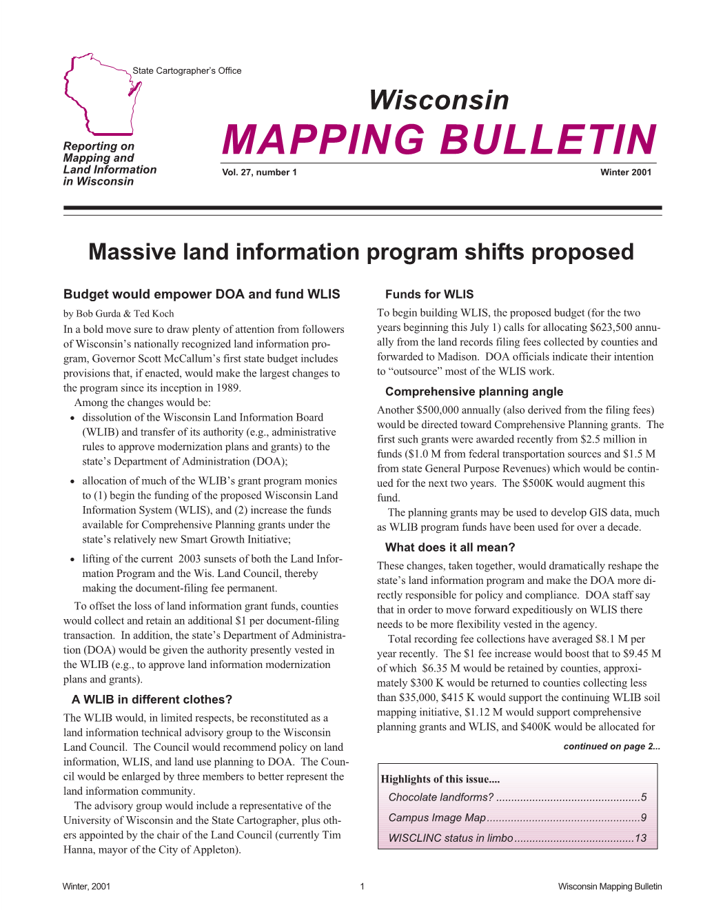 Wisconsin Mapping Bulletin