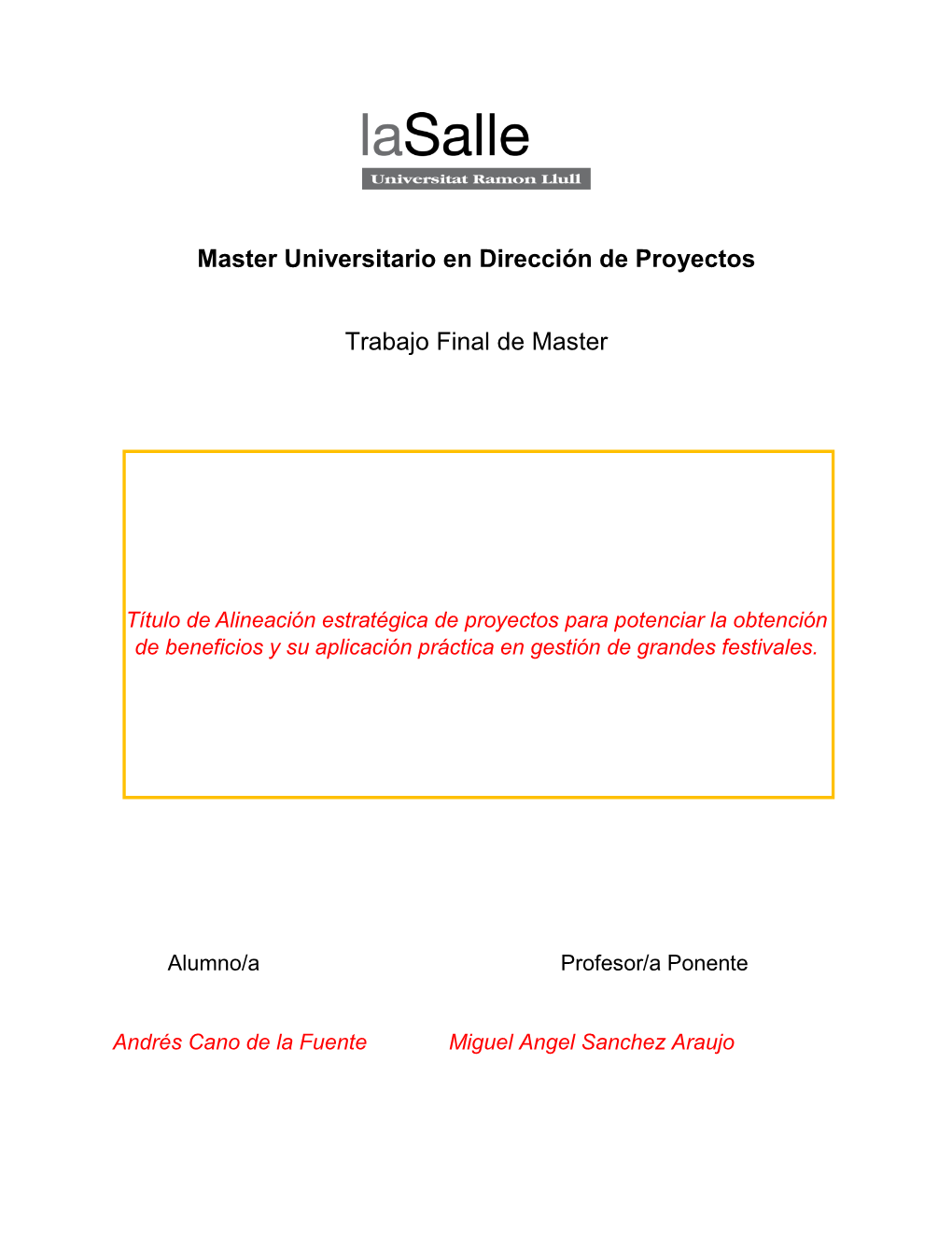 Master Universitario En Dirección De Proyectos Trabajo Final De Master