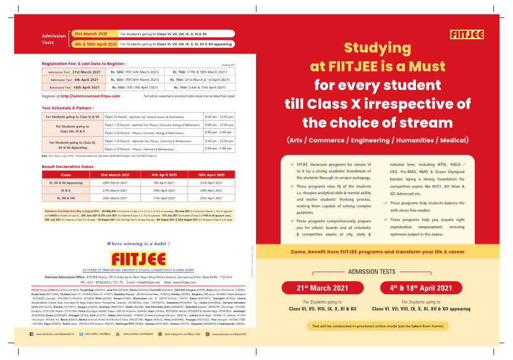 Studying at FIITJEE Is a Must for Every Student Till Class X Irrespective Of