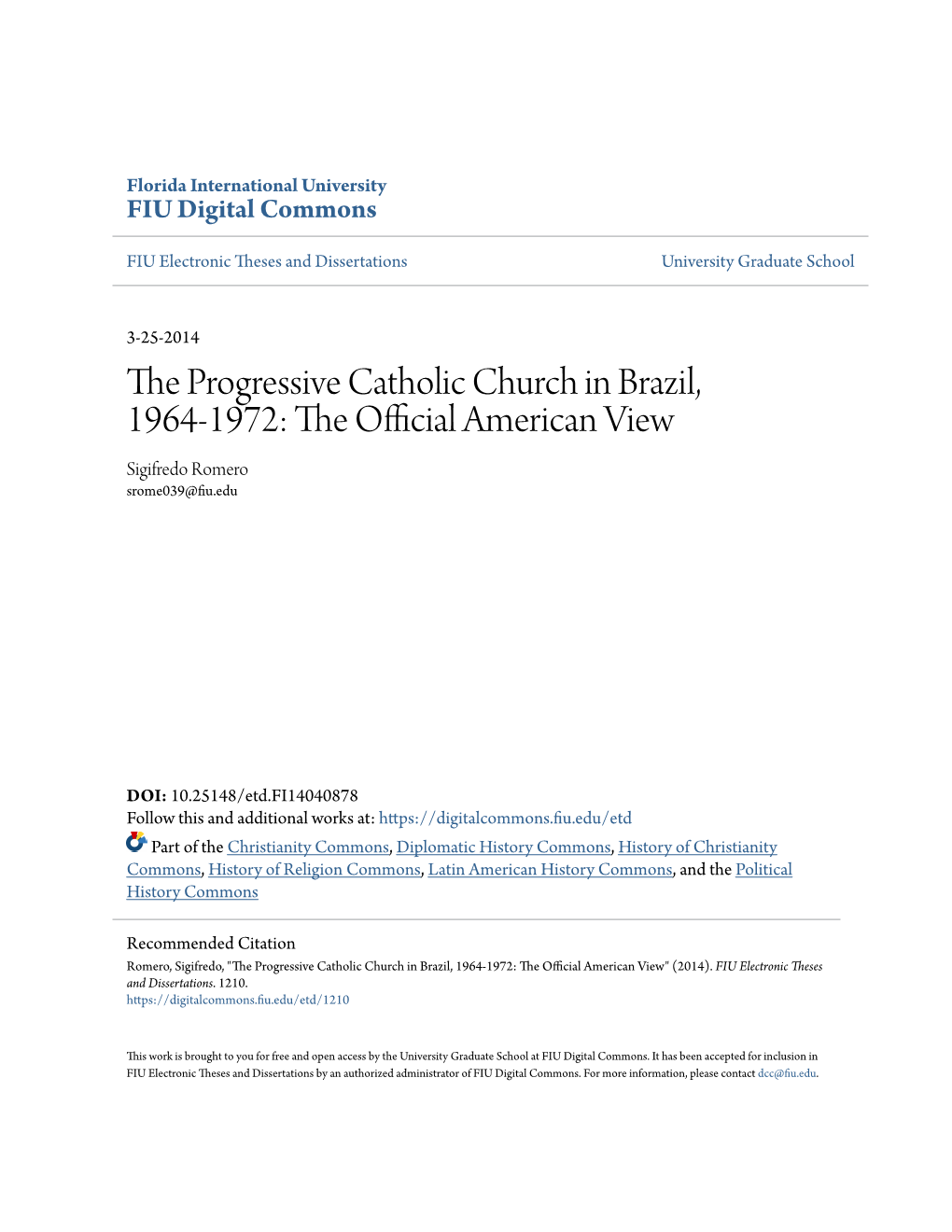 The Progressive Catholic Church in Brazil, 1964-1972: the Official