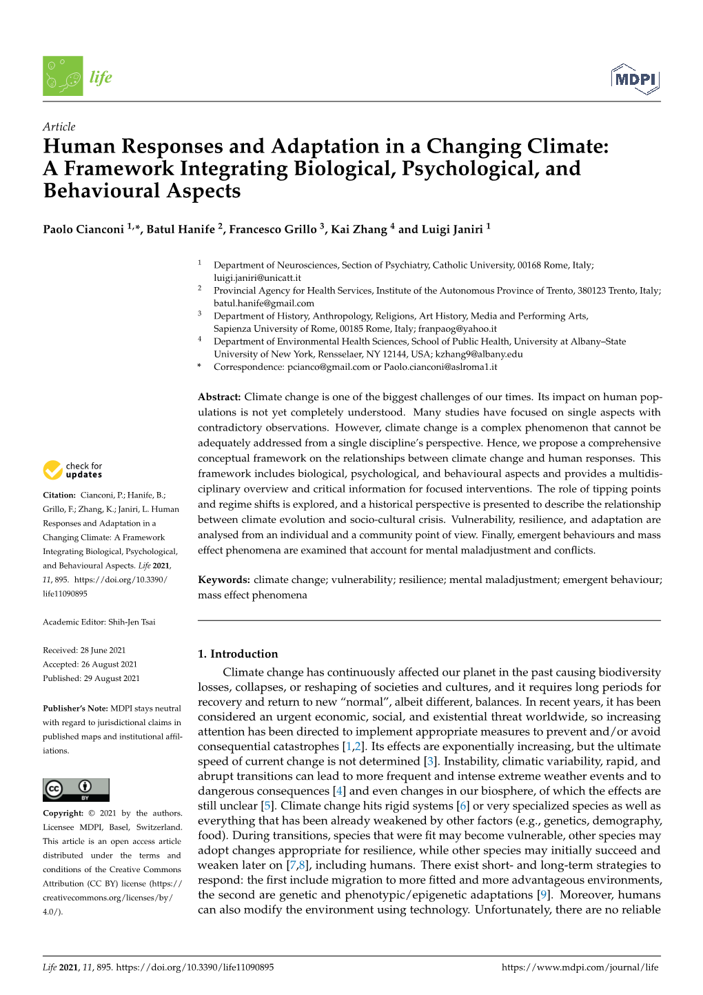 Human Responses and Adaptation in a Changing Climate: a Framework Integrating Biological, Psychological, and Behavioural Aspects