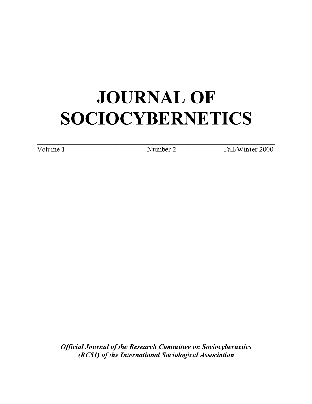 Journal of Sociocybernetics I, 2