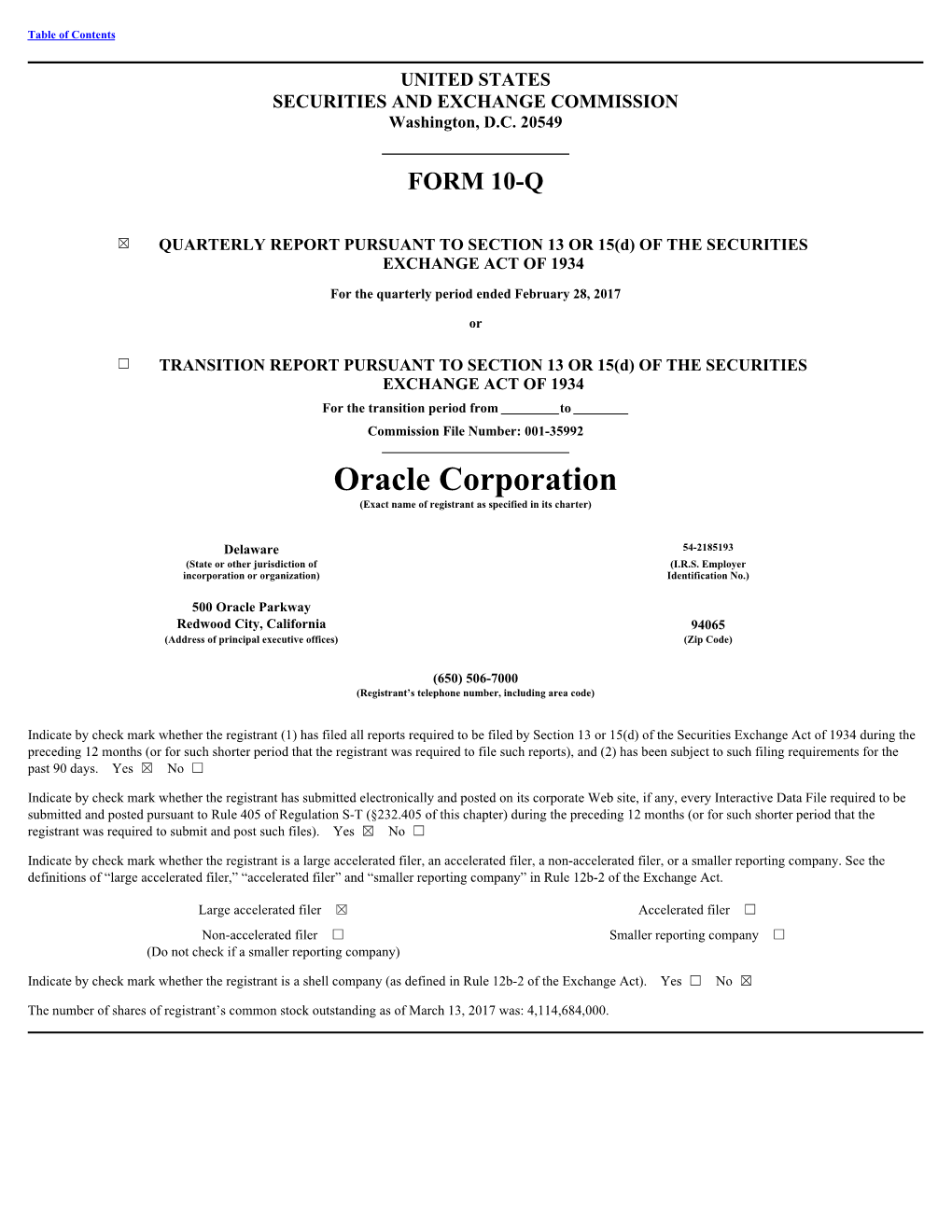 Oracle Corporation (Exact Name of Registrant As Specified in Its Charter)