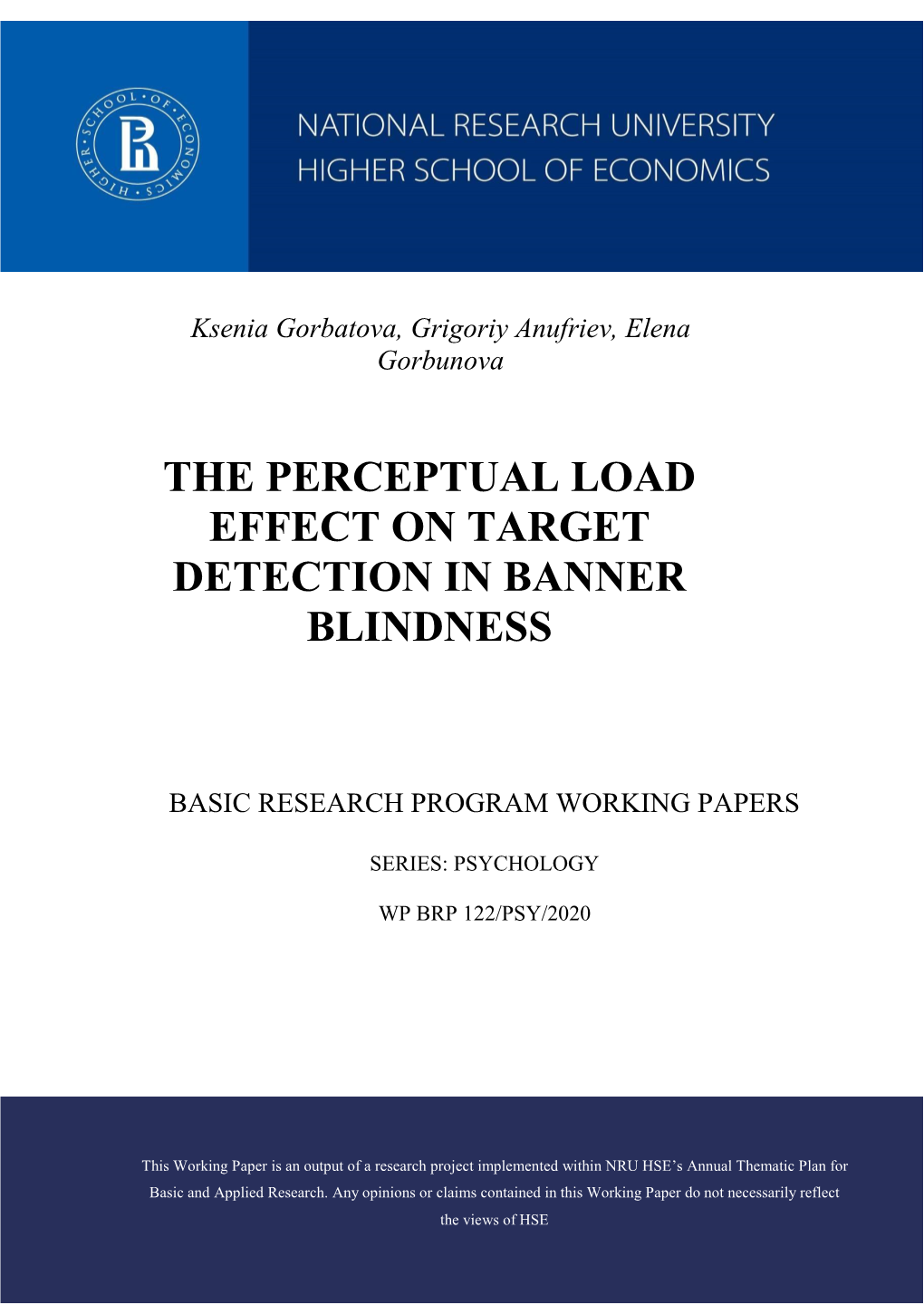 The Perceptual Load Effect on Target Detection in Banner Blindness