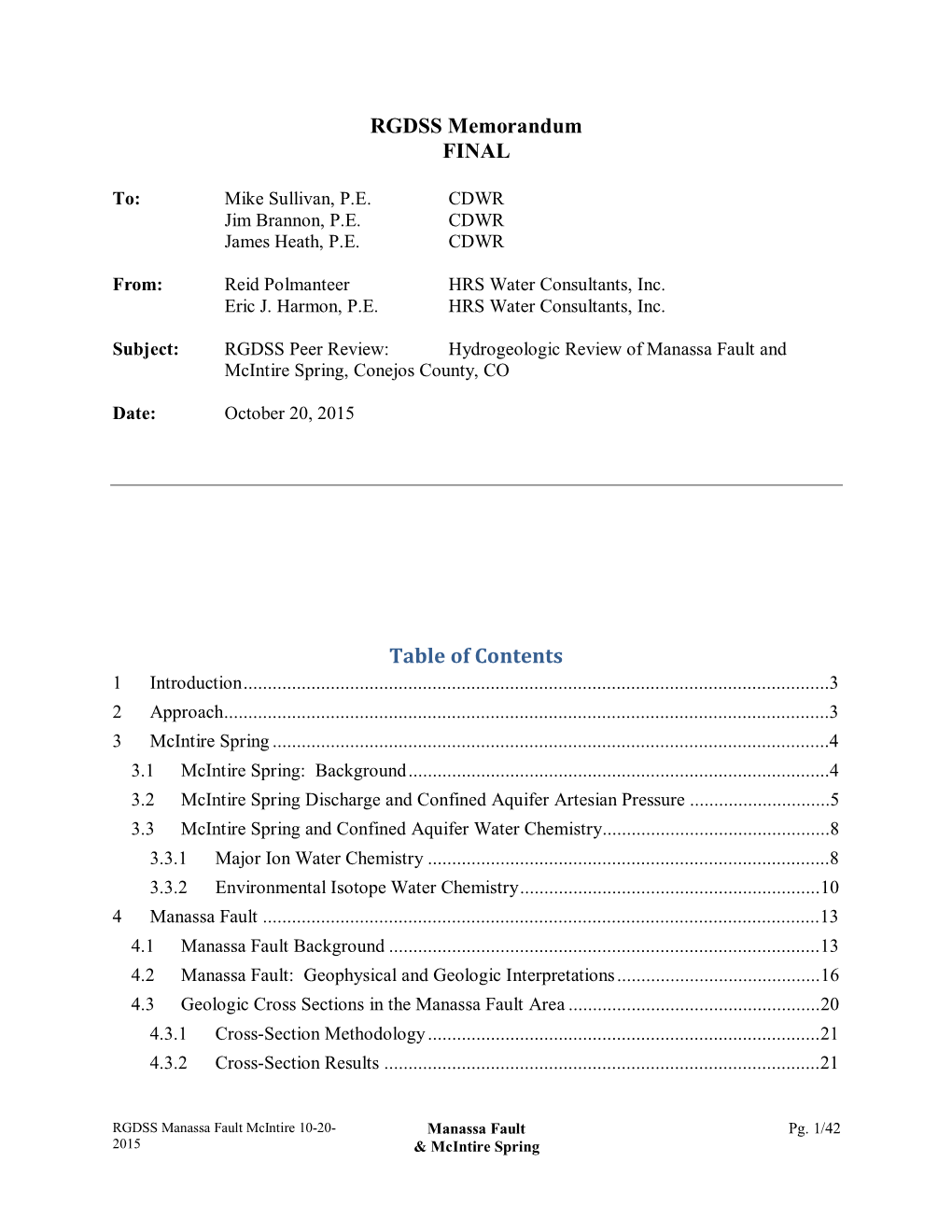 RGDSS Memorandum FINAL Table of Contents