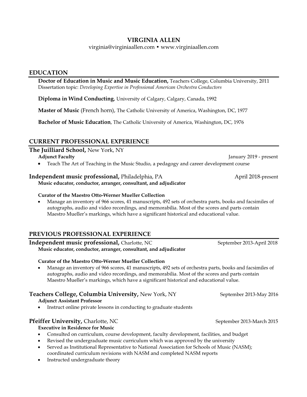 To Download Virginia's Curriculum Vitae