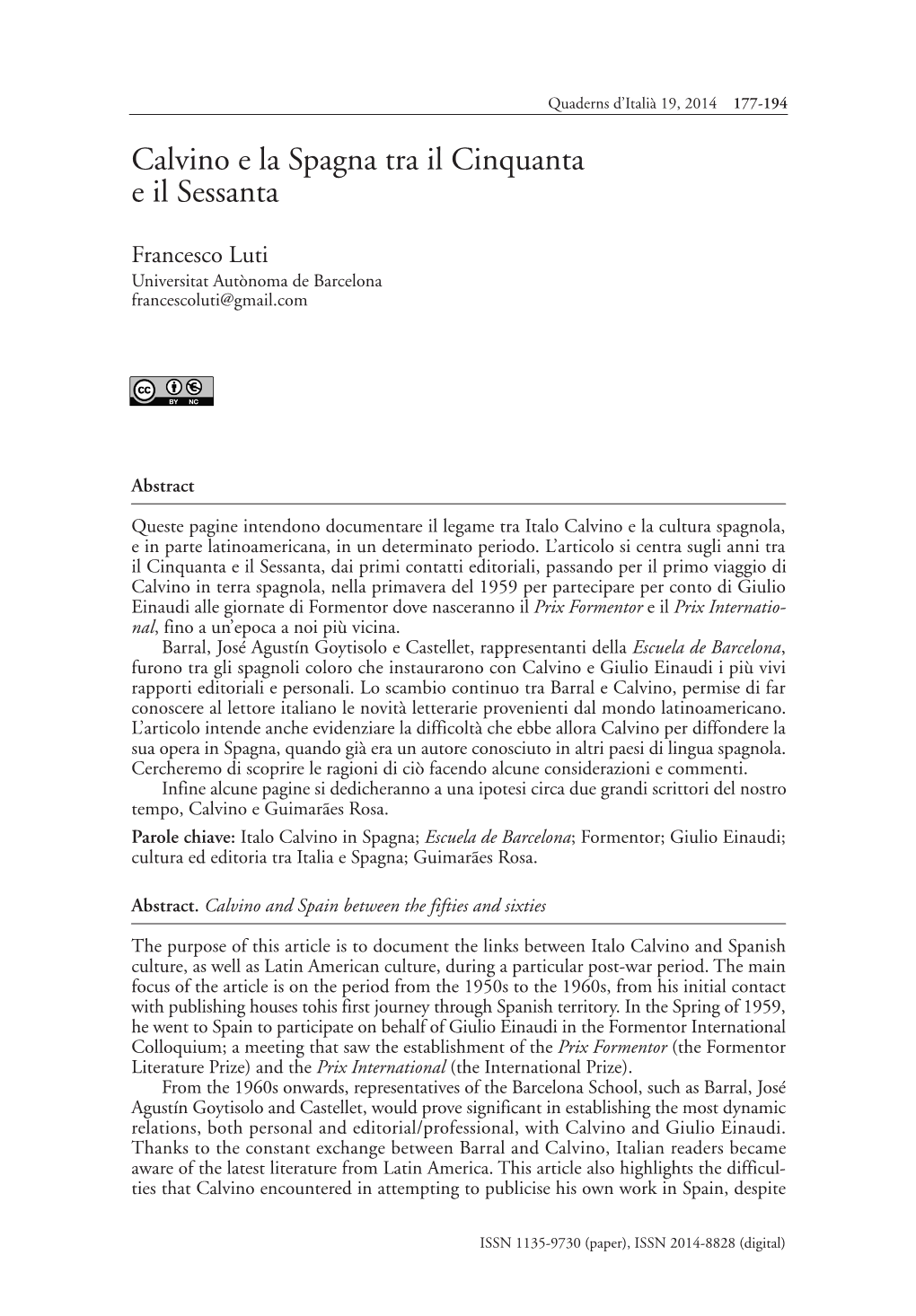 Calvino E La Spagna Tra Il Cinquanta E Il Sessanta