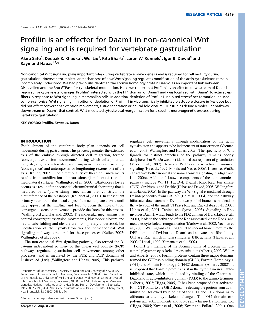 Profilin Is an Effector for Daam1 in Non-Canonical Wnt Signaling and Is Required for Vertebrate Gastrulation