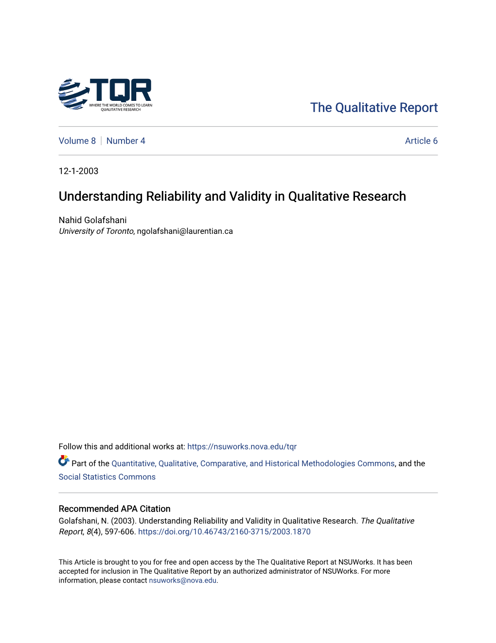 Understanding Reliability and Validity in Qualitative Research