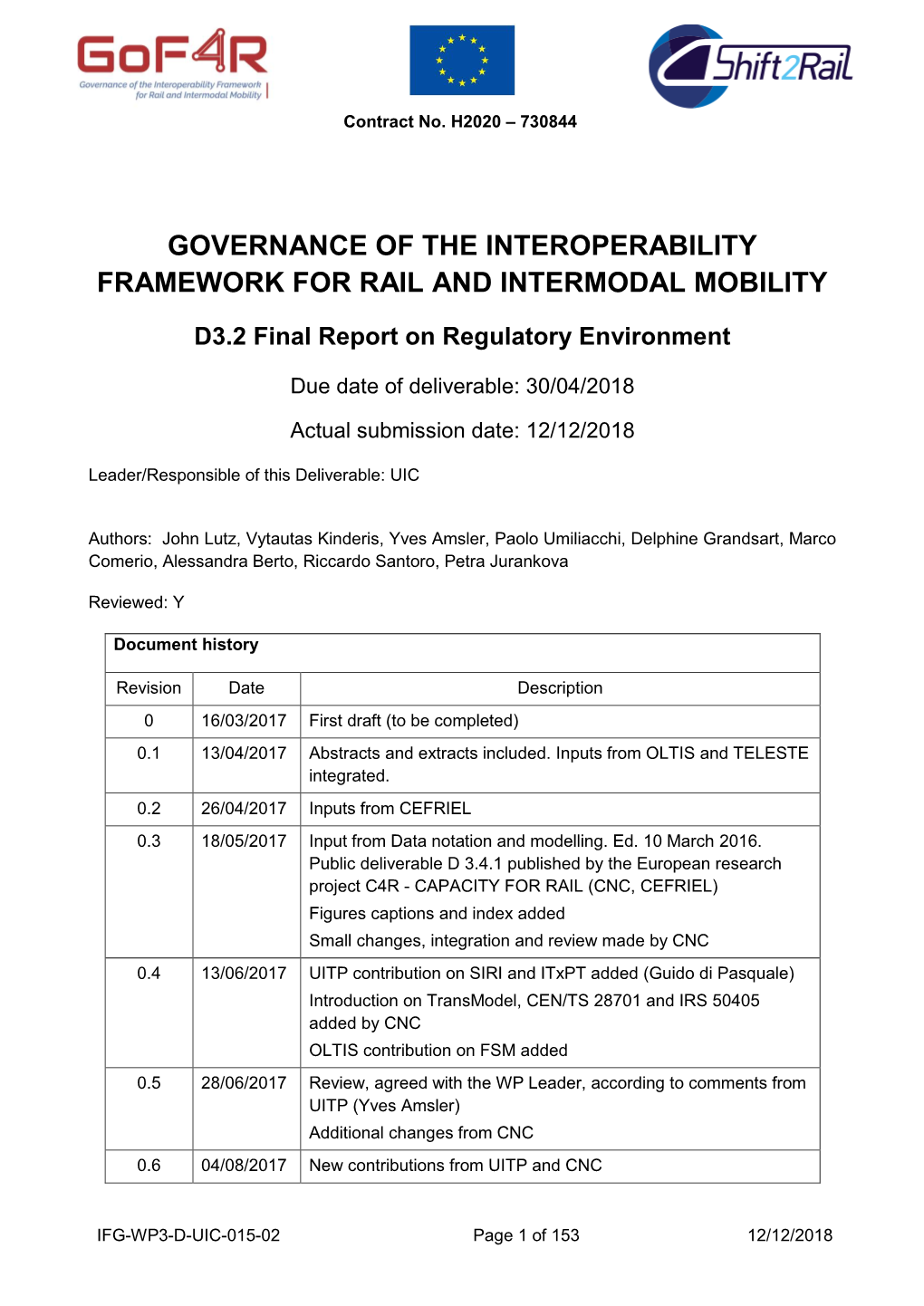 Governance of the Interoperability Framework for Rail and Intermodal Mobility