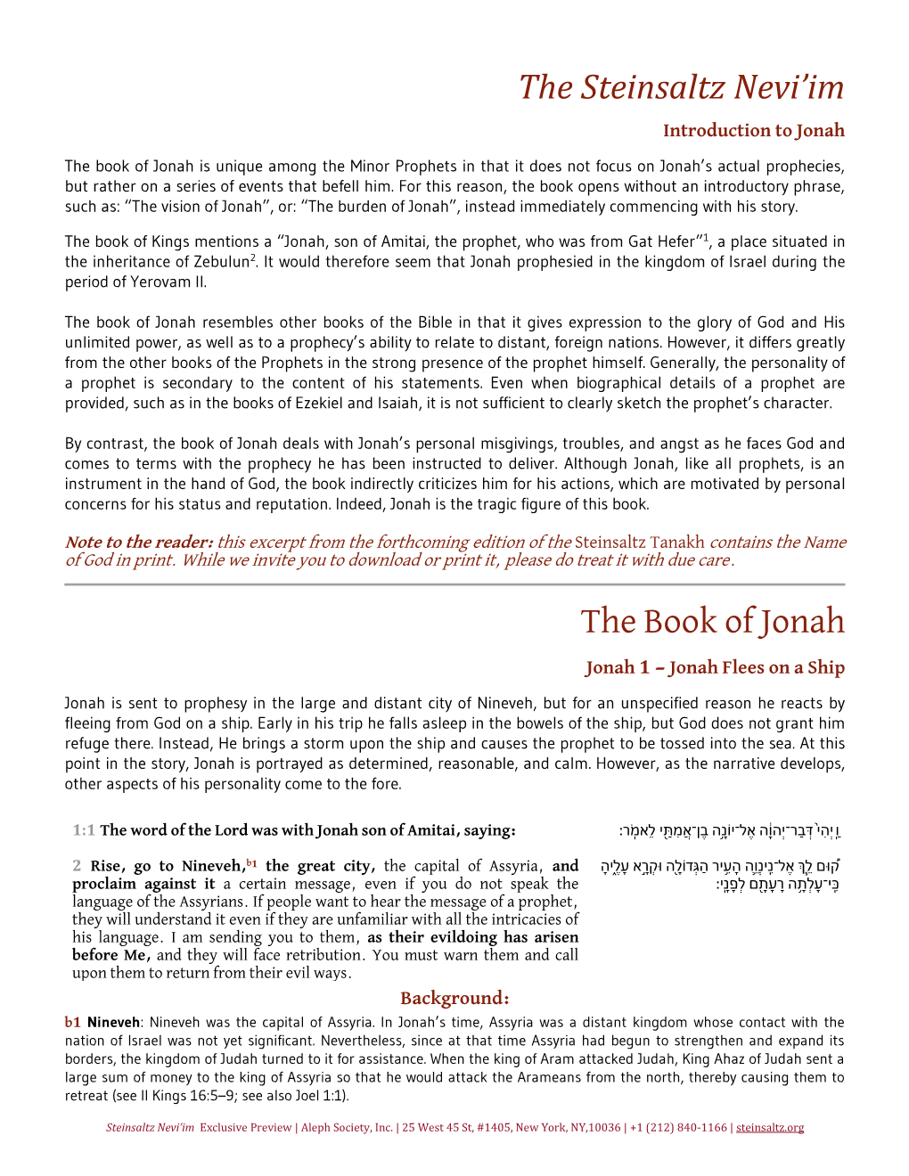 The Steinsaltz Nevi'im the Book of Jonah
