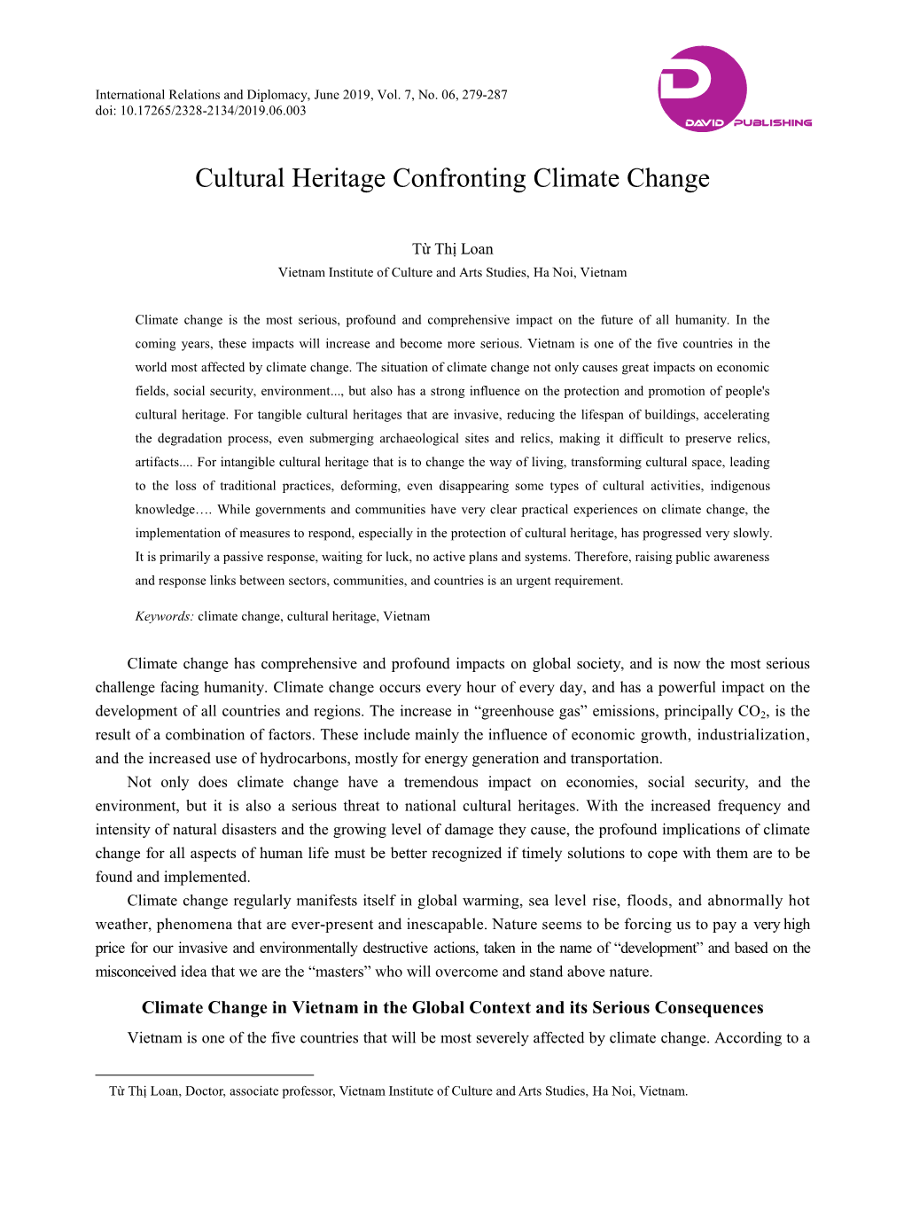 Cultural Heritage Confronting Climate Change