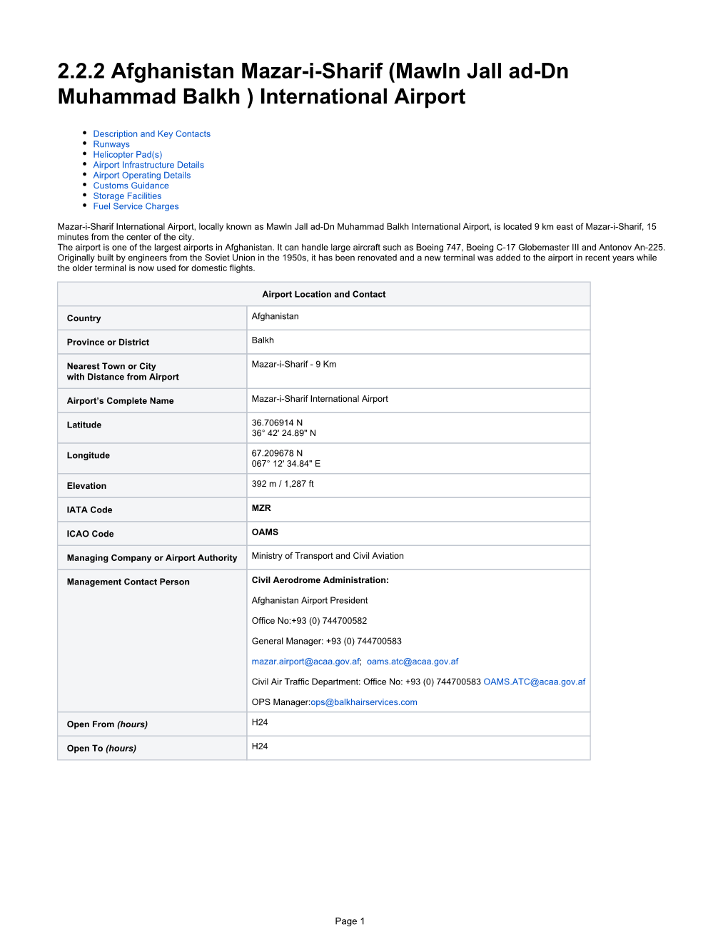 2.2.2 Afghanistan Mazar-I-Sharif (Mawln Jall Ad-Dn Muhammad Balkh ) International Airport
