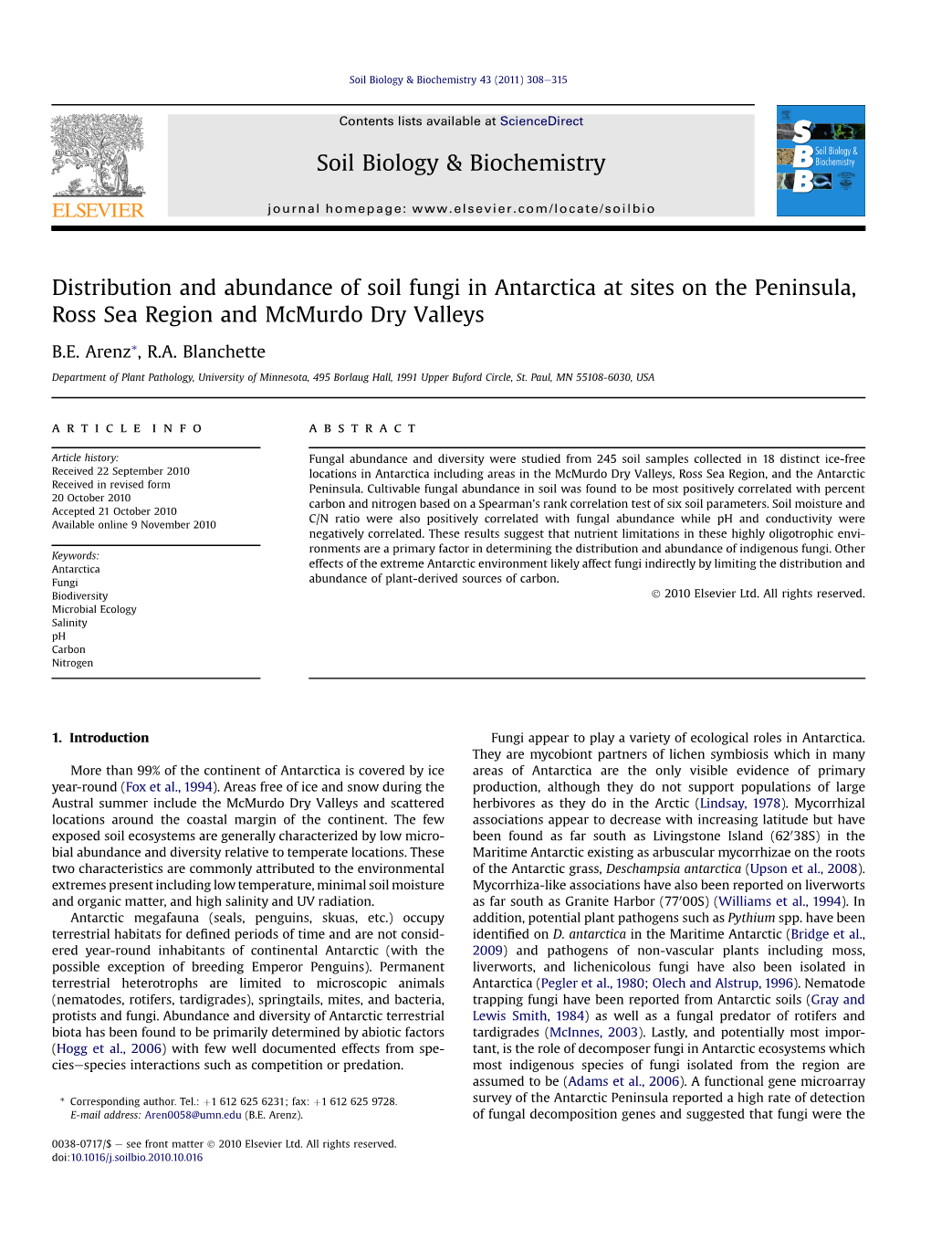 Distribution and Abundance of Soil Fungi in Antarctica at Sites on the Peninsula, Ross Sea Region and Mcmurdo Dry Valleys