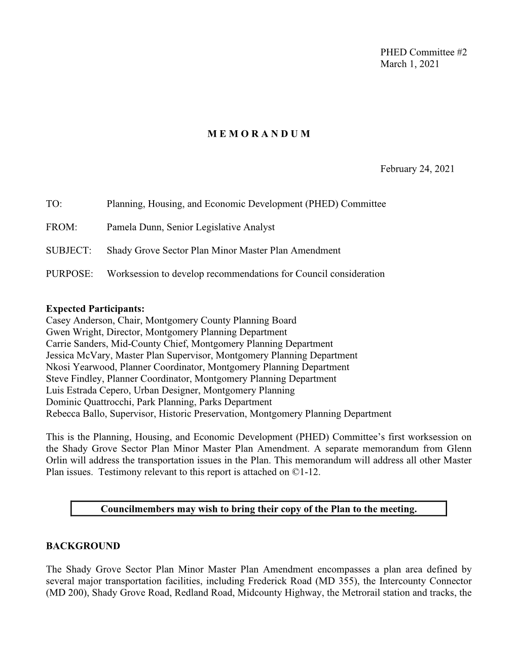 Planning, Housing, and Economic Development (PHED) Committee
