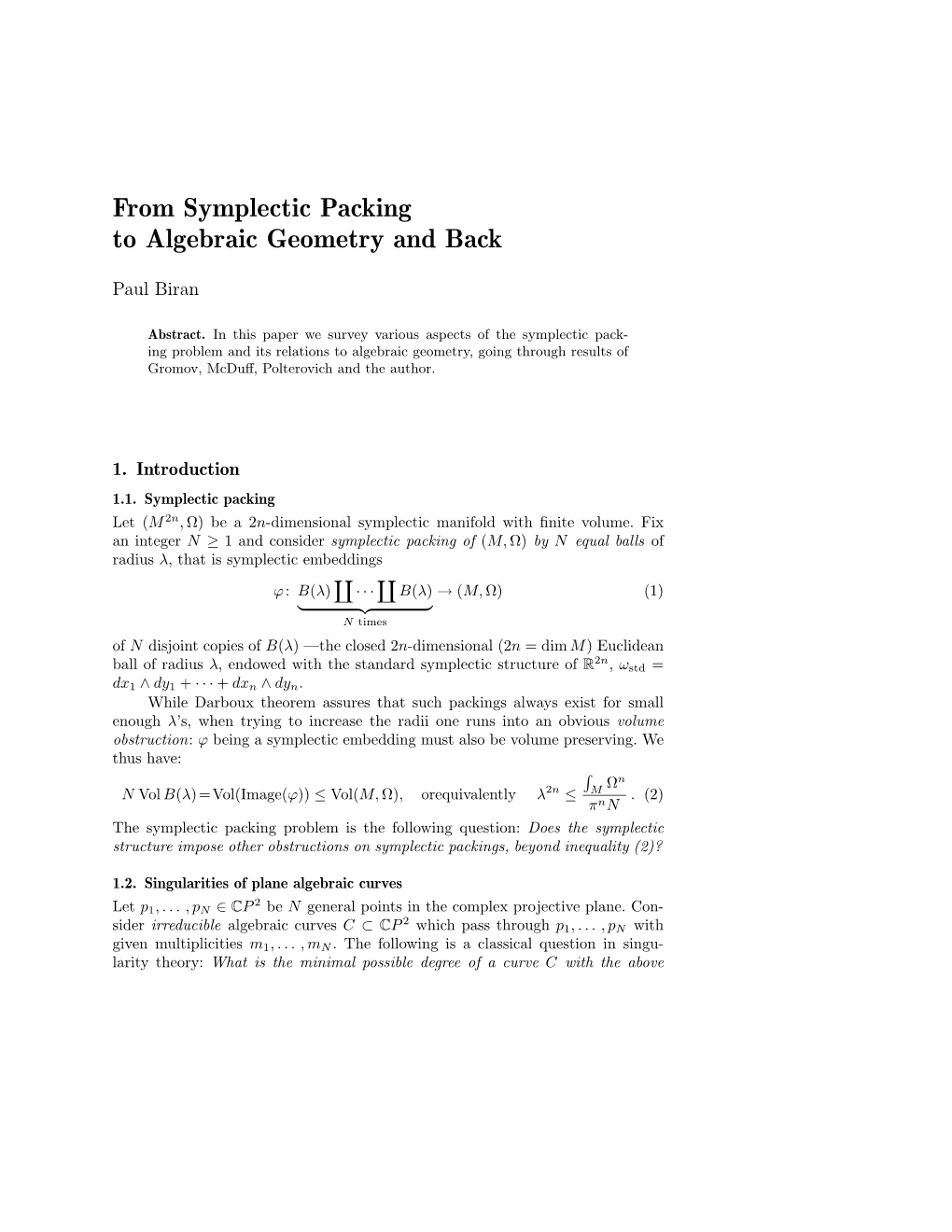 From Symplectic Packing to Algebraic Geometry and Back