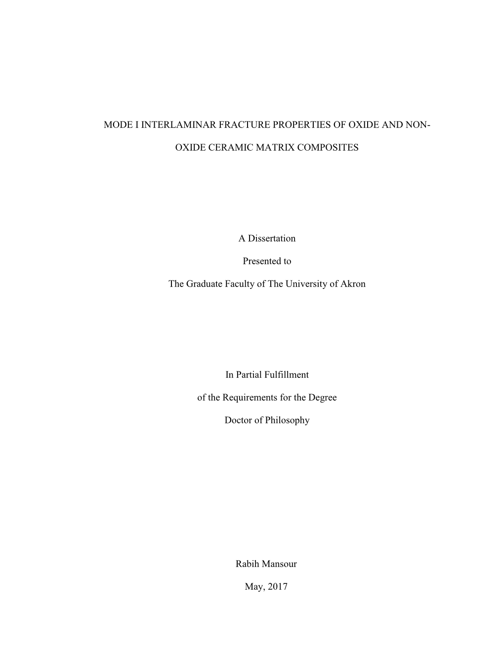 Mode I Interlaminar Fracture Properties of Oxide and Non