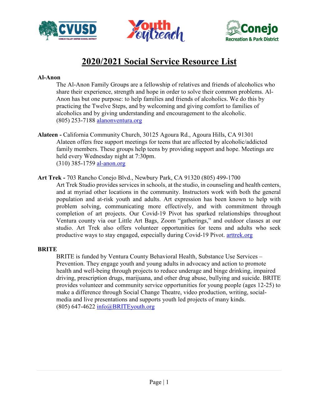 2020/2021 Social Service Resource List