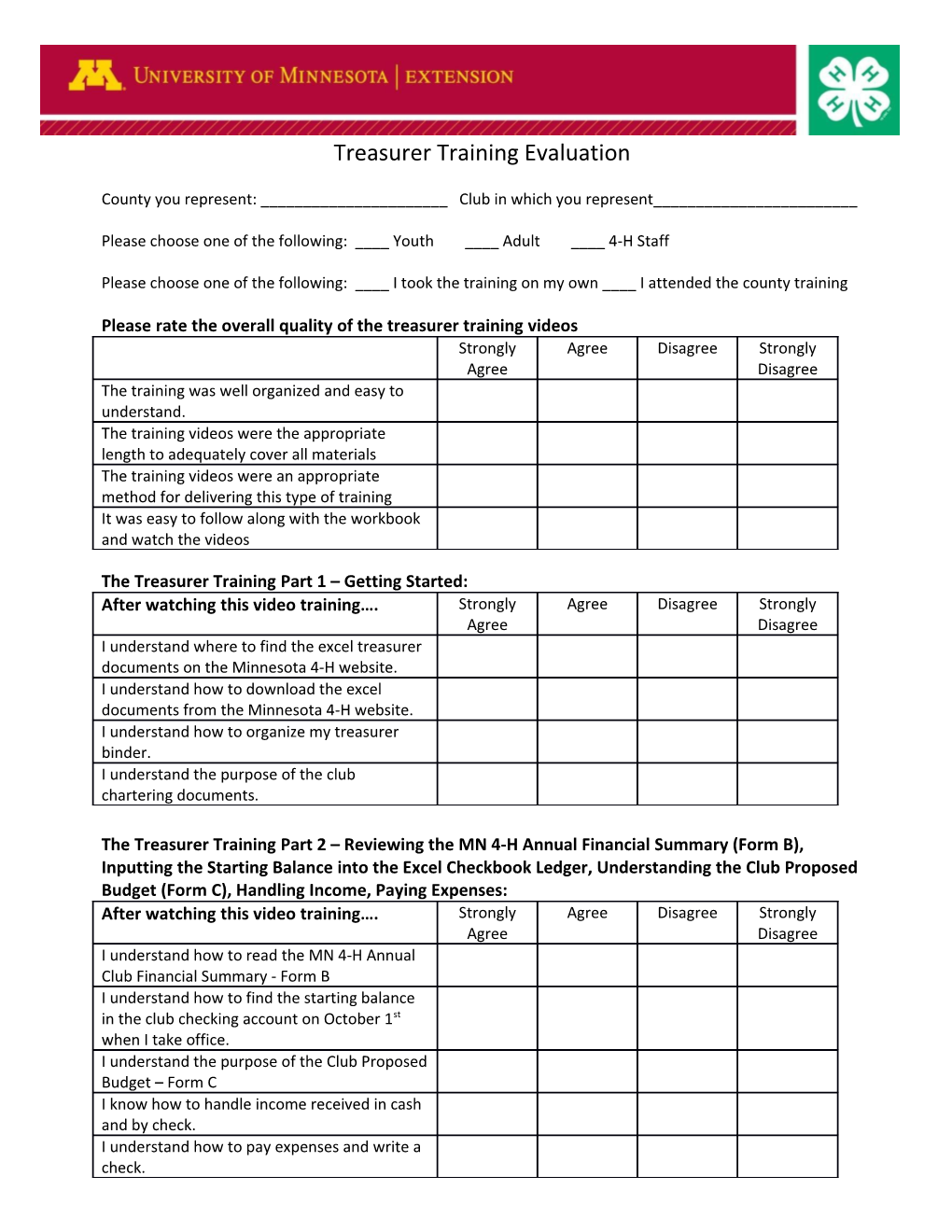 Treasurer Training Evaluation