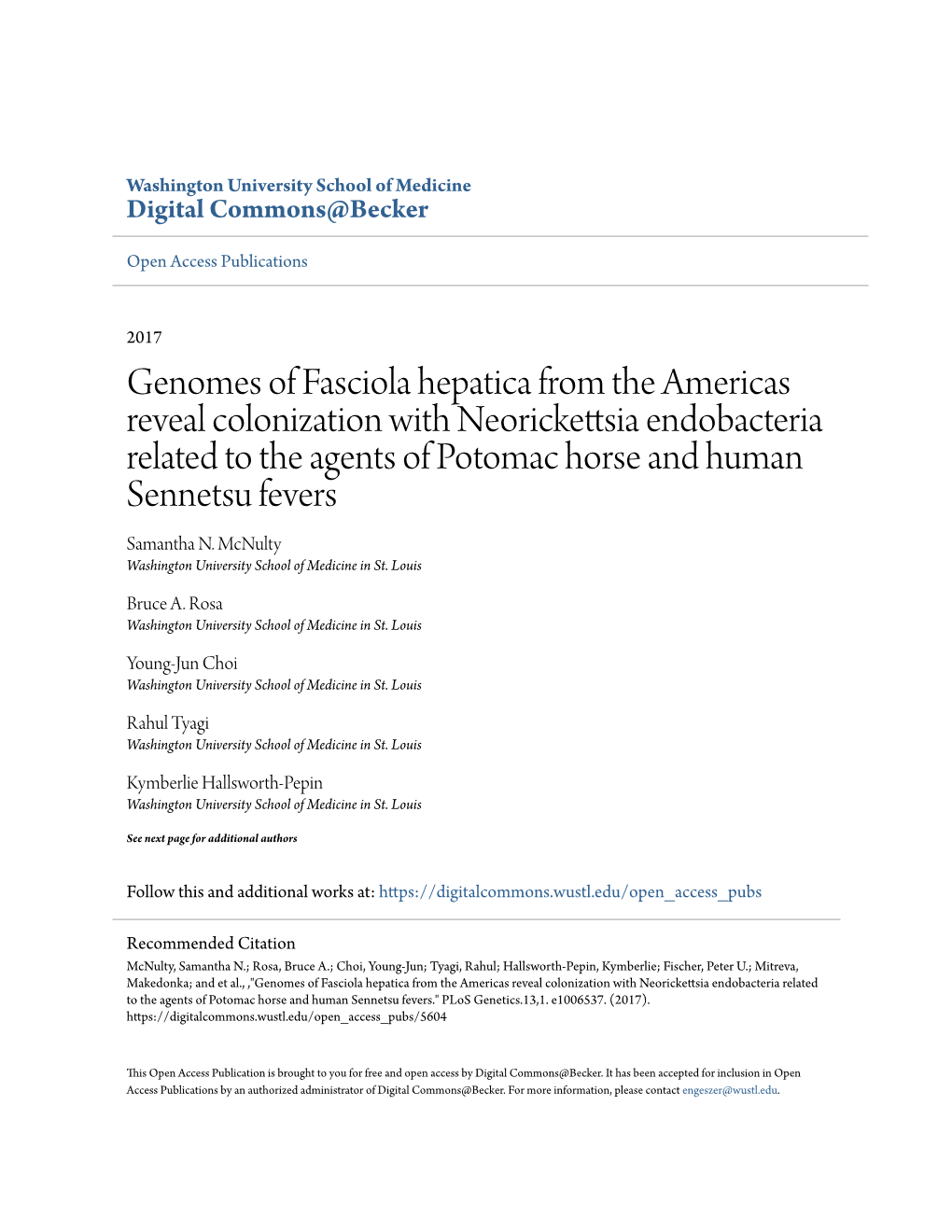 Genomes of Fasciola Hepatica from The