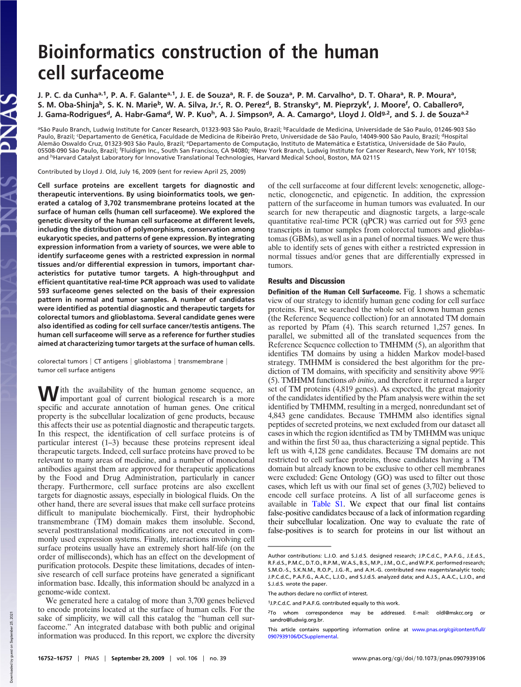 Bioinformatics Construction of the Human Cell Surfaceome