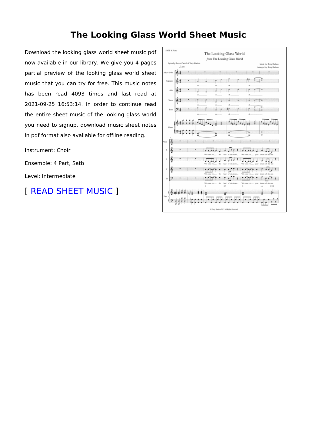 The Looking Glass World Sheet Music