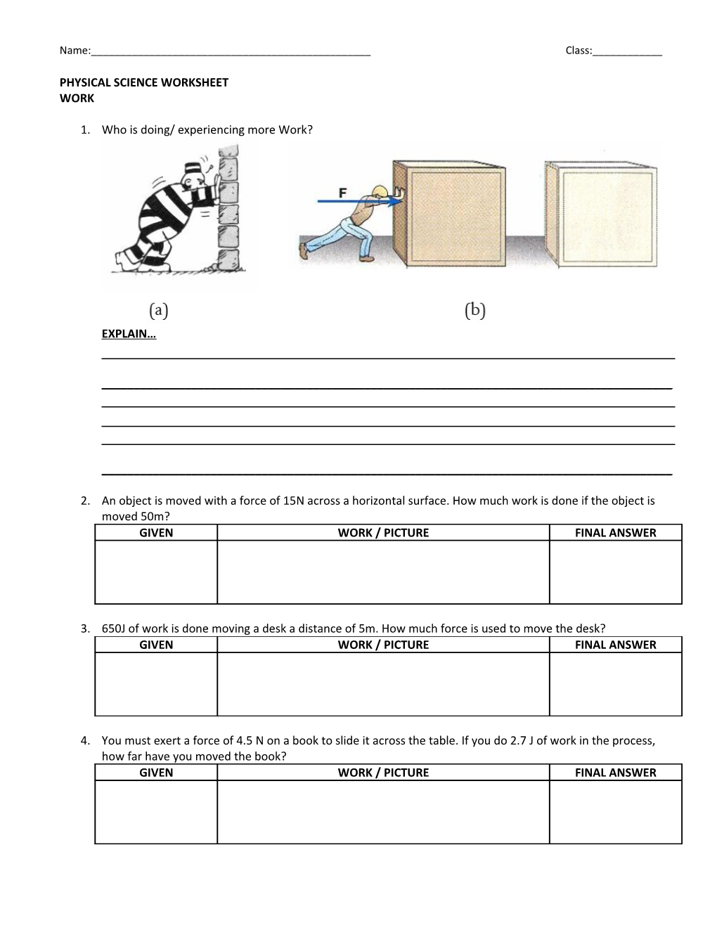 Physical Science Worksheet