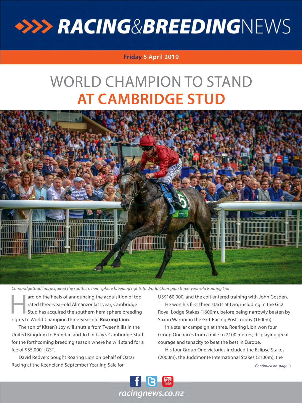 World Champion to Stand at CAMBRIDGE STUD Preferment