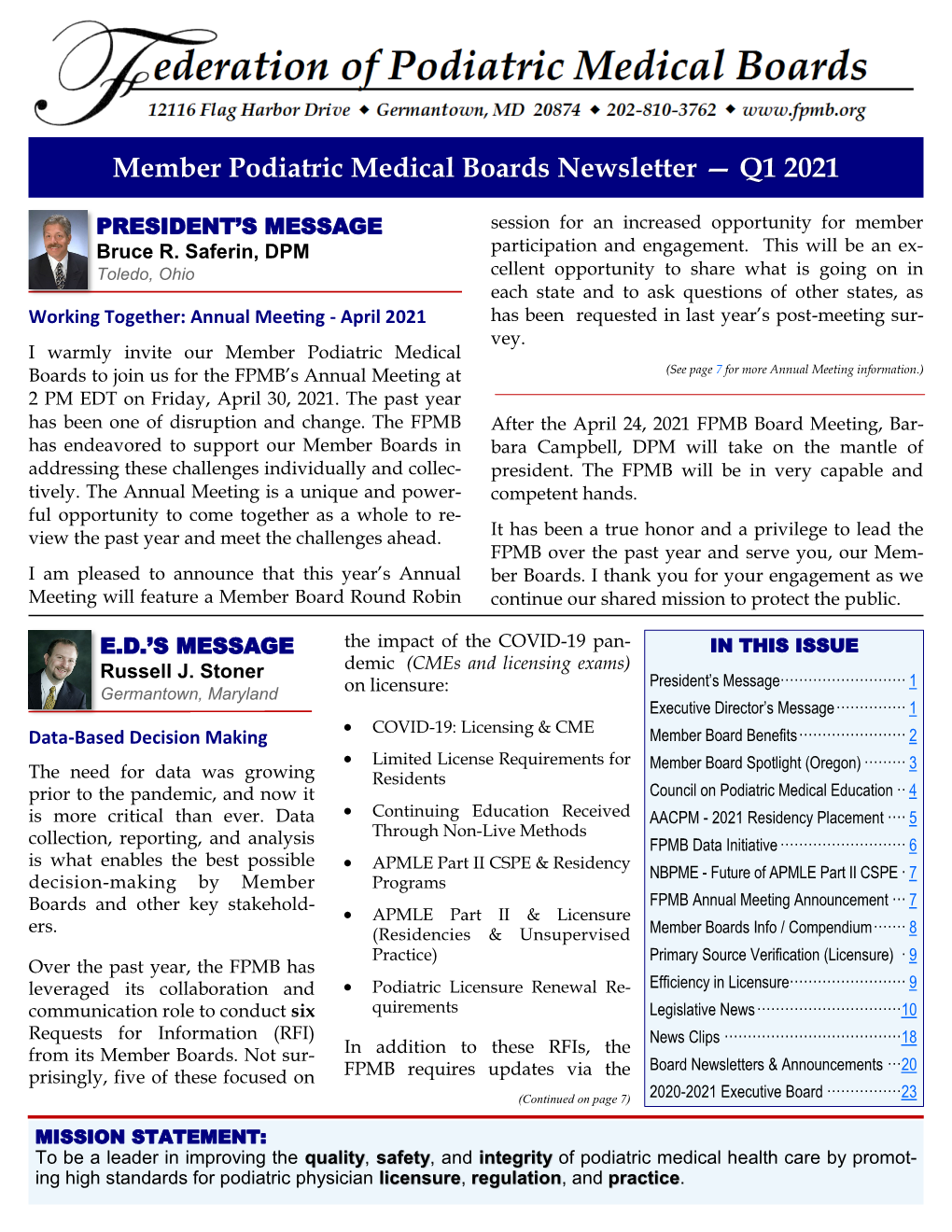 Member Podiatric Medical Boards Newsletter — Q1 2021