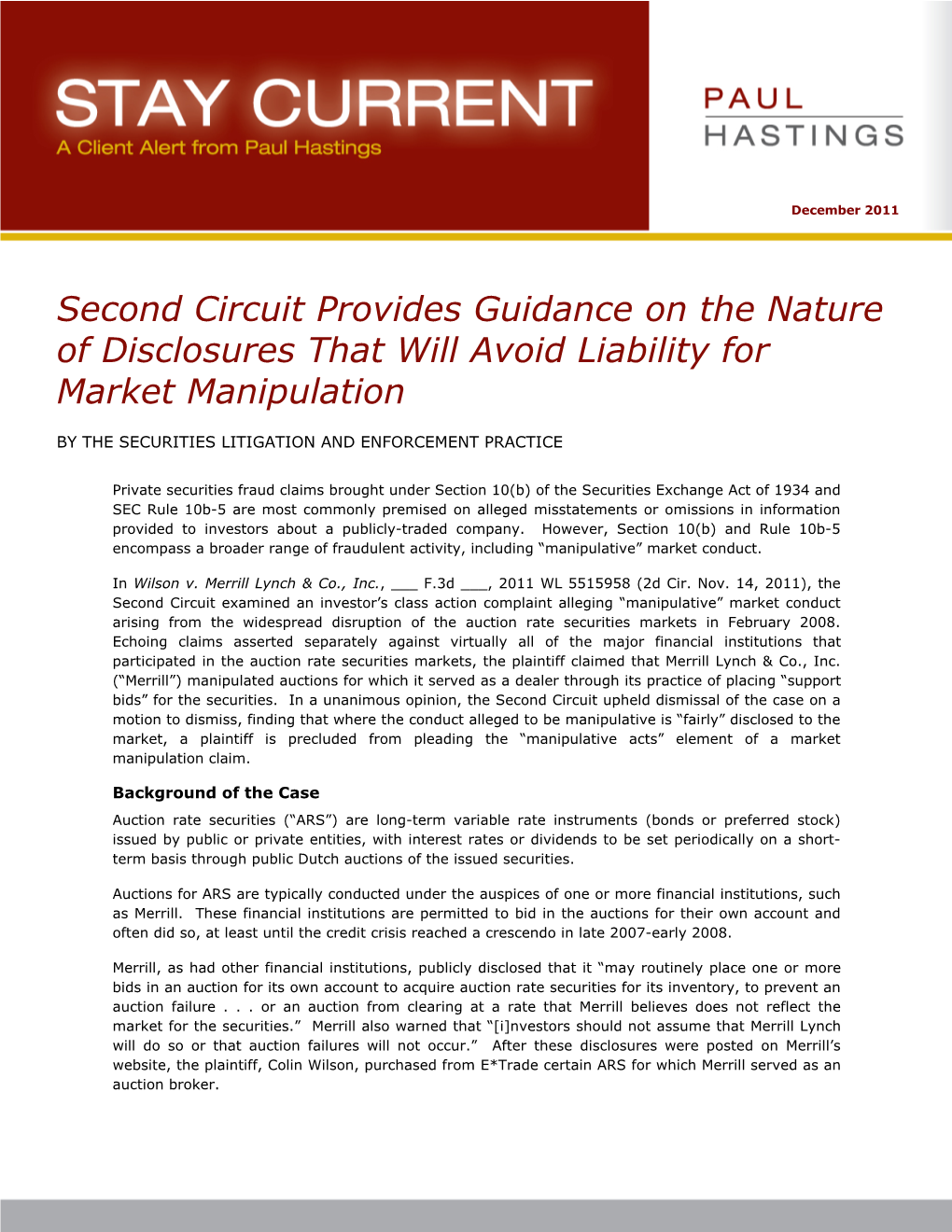 Second Circuit Provides Guidance on the Nature of Disclosures That Will Avoid Liability for Market Manipulation