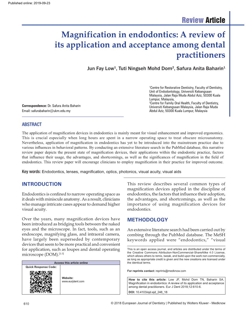 Magnification in Endodontics: a Review of Its Application and Acceptance Among Dental Practitioners