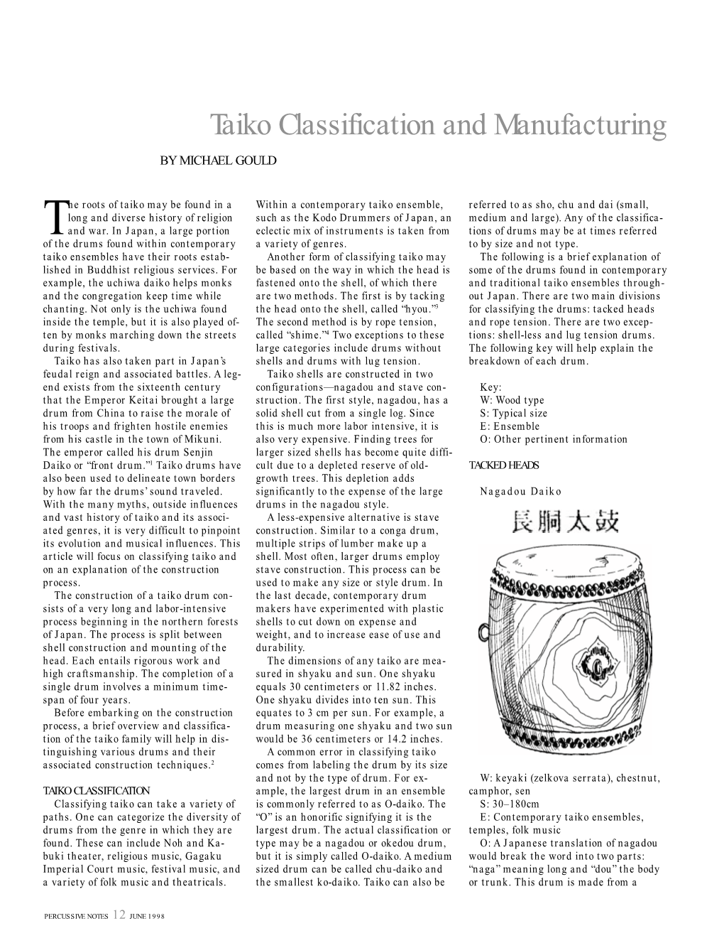 Taiko Classification and Manufacturing