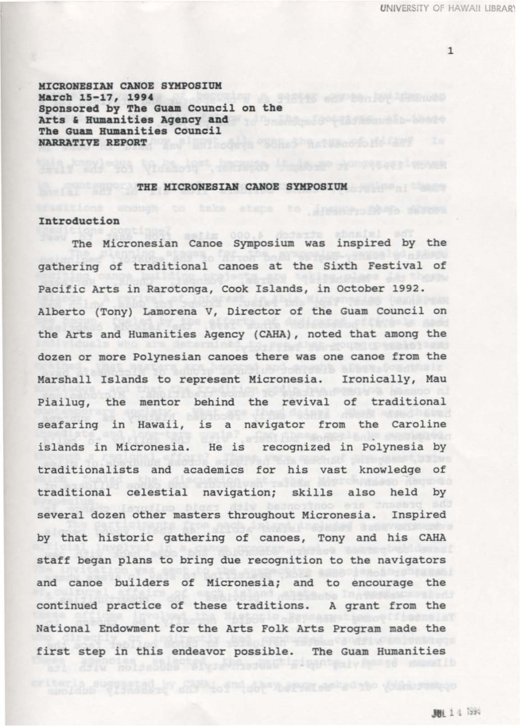 The Micronesian Canoe Symposium Was Inspired by the Gathering of Traditional Canoes at the Sixth Festival of Pacific Arts in Rarotonga, Cook Islands, in October 1992