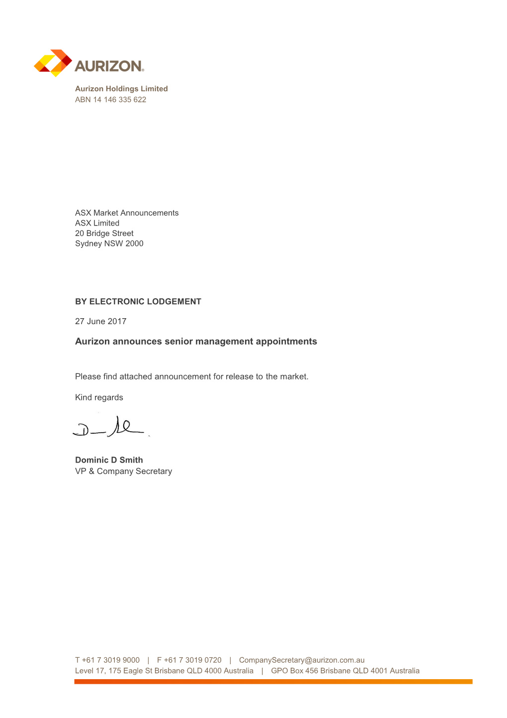 Aurizon Announces Senior Management Appointments