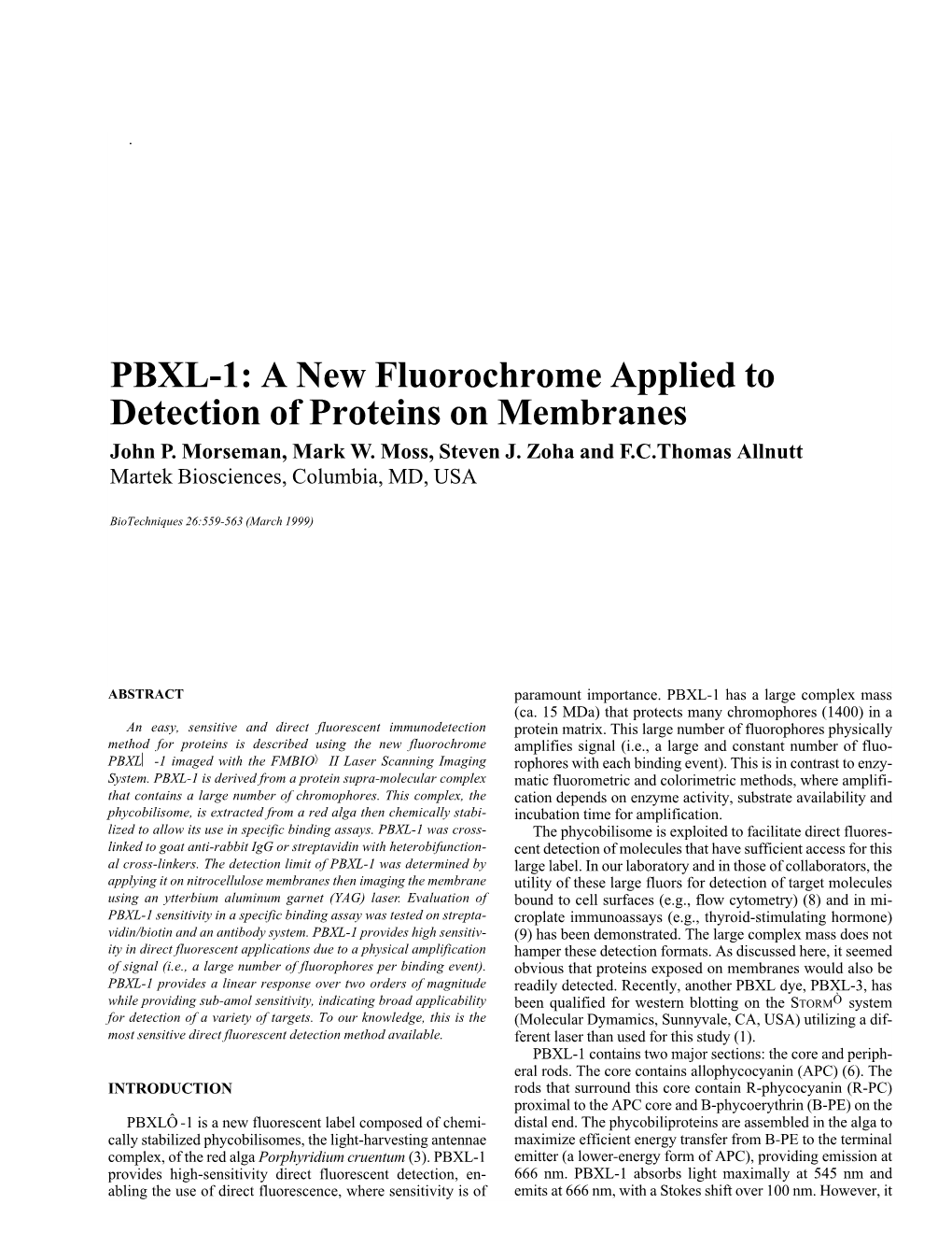 PBXL-1: a New Fluorochrome Applied to Detection of Proteins on Membranes John P