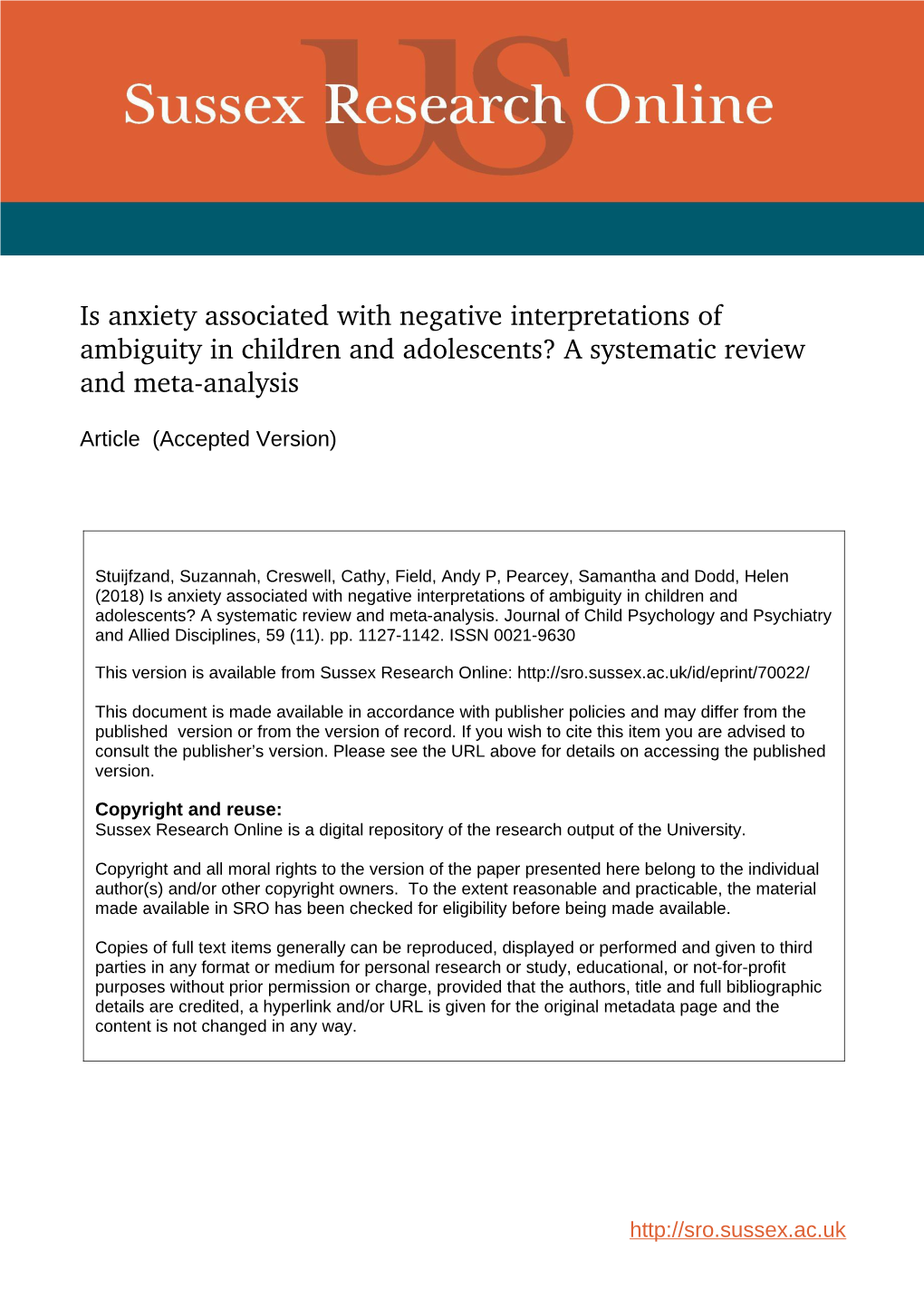 Is Anxiety Associated with Negative Interpretations of Ambiguity in Children and Adolescents? a Systematic Review and Meta­Analysis