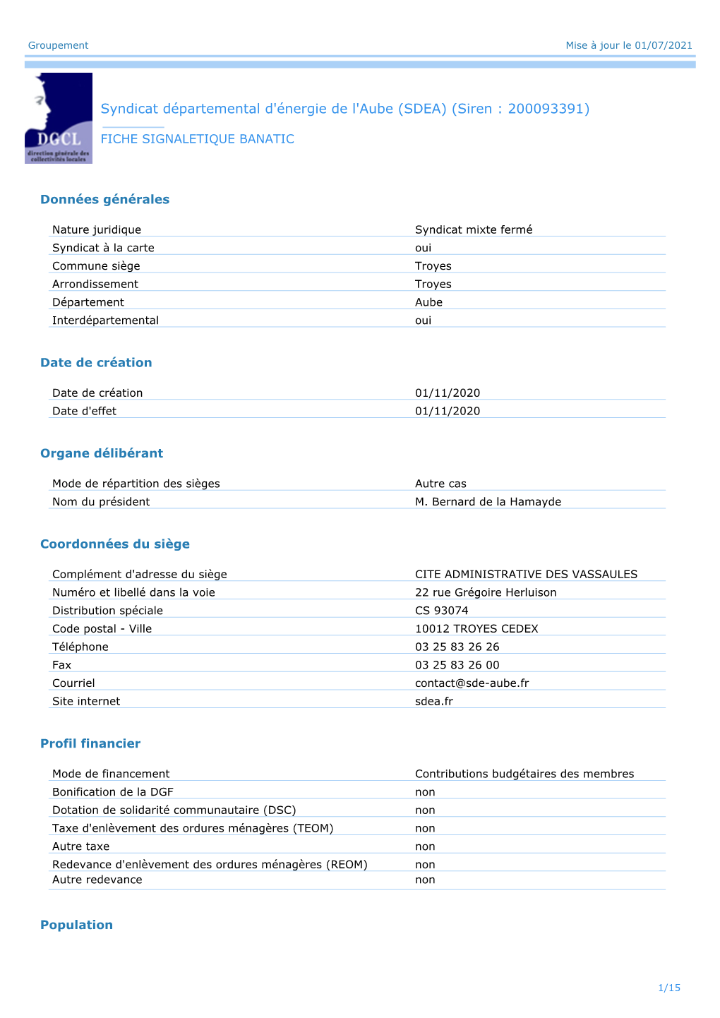 Syndicat Départemental D'énergie De L'aube (SDEA) (Siren : 200093391)