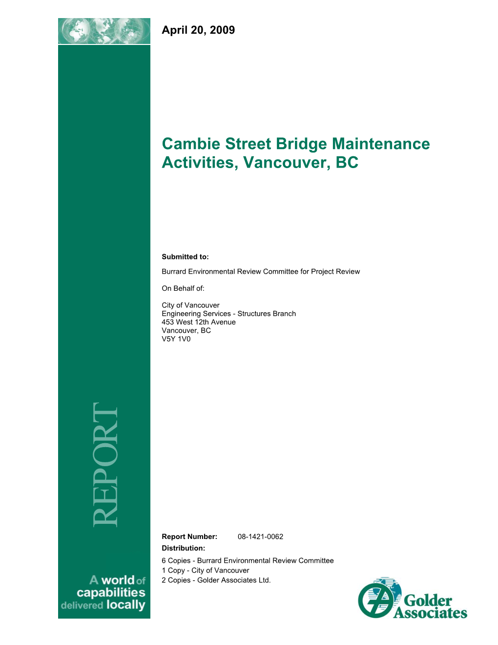 Cambie Street Bridge Maintenance Activities, Vancouver, BC REPORT