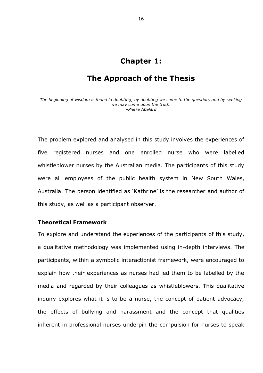 Chapter 1: the Approach of the Thesis