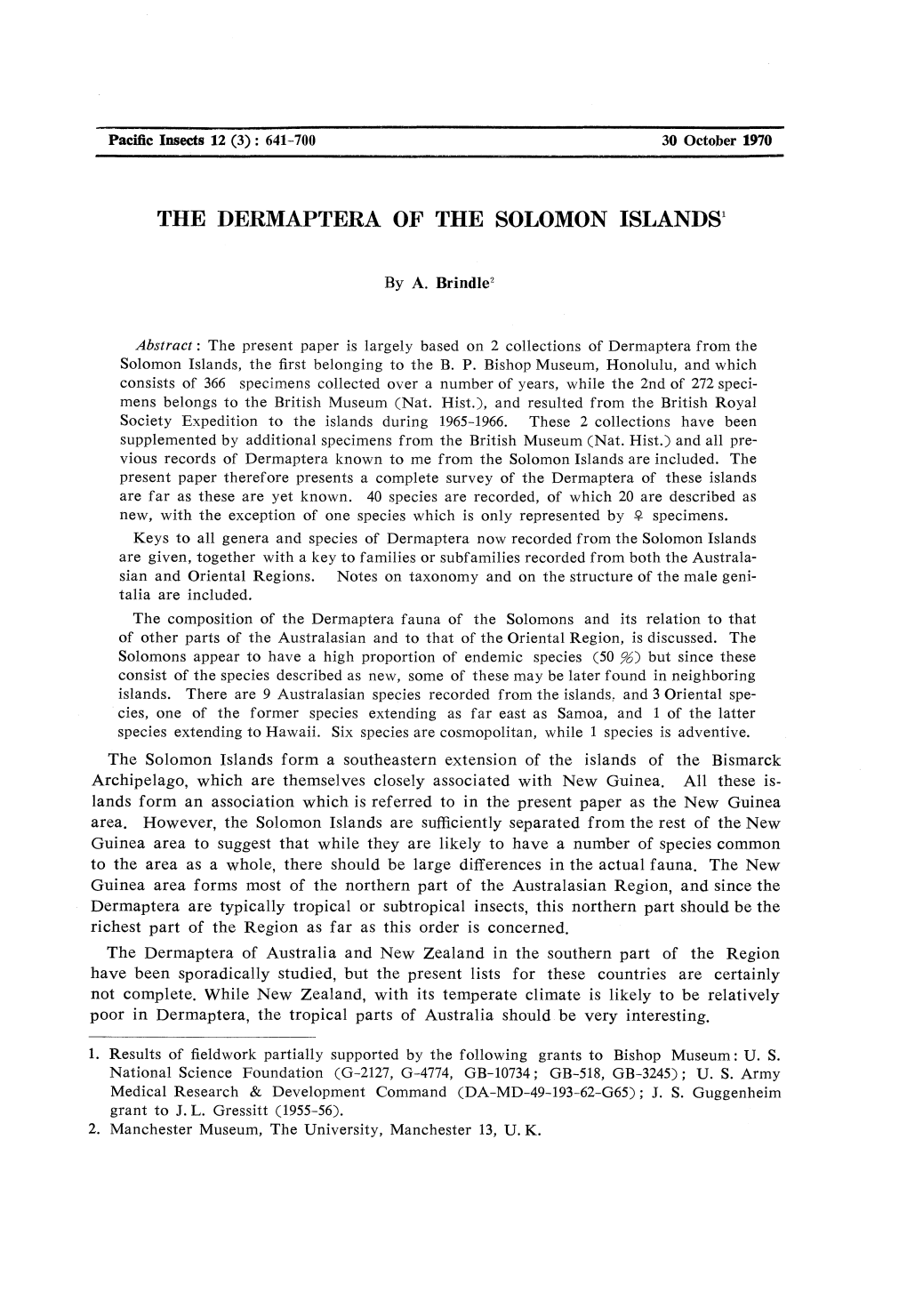 The Dermaptera of the Solomon Islands