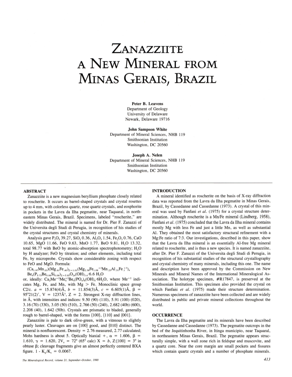 Zanazziite a New Mineral from Minas Gerais, Brazil