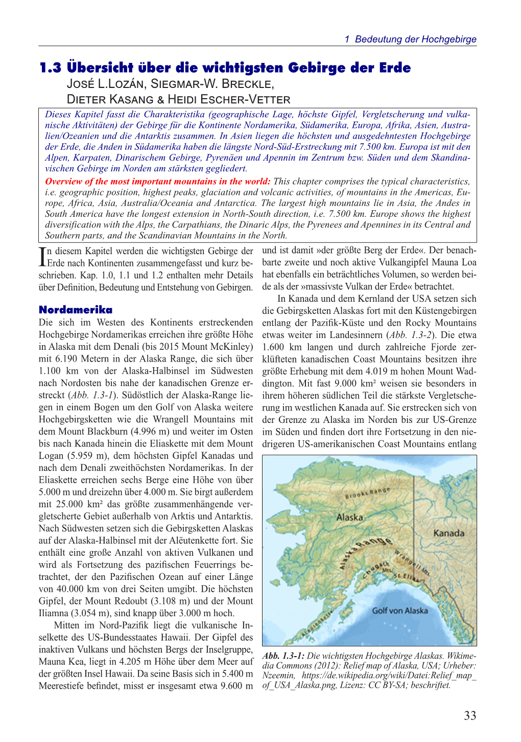 1.3 Übersicht Über Die Wichtigsten Gebirge Der Erde José L.Lozán, Siegmar-W