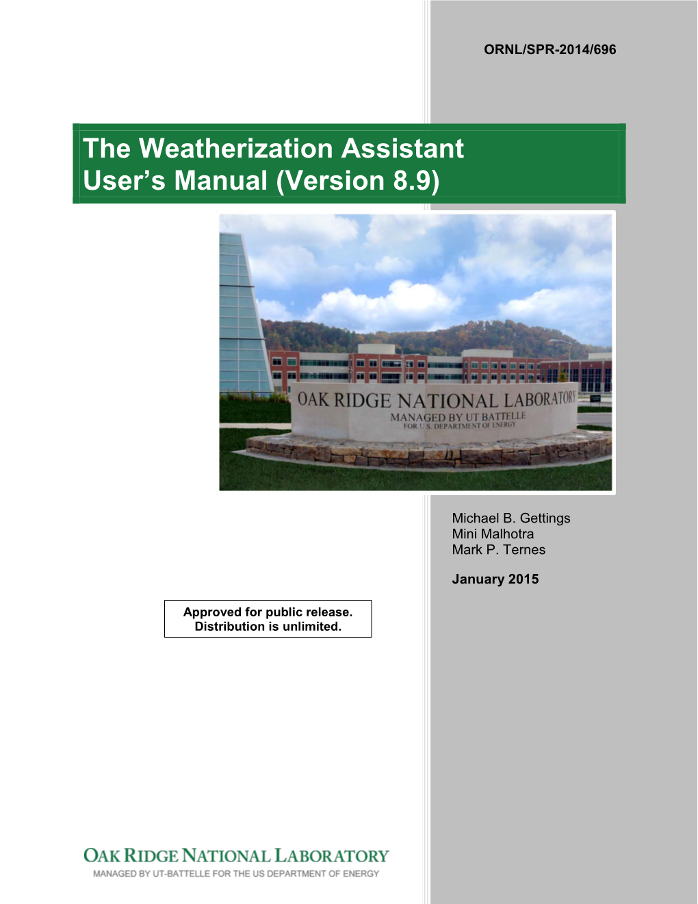The Weatherization Assistant User's Manual (Version 8.9)