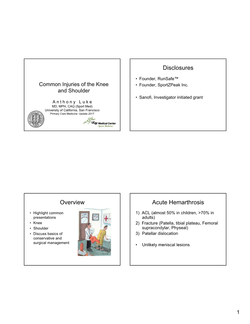 Disclosures Overview Acute Hemarthrosis